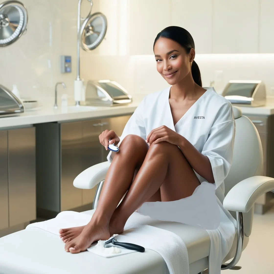A woman who is shaving her body hair, Avesta Clinic