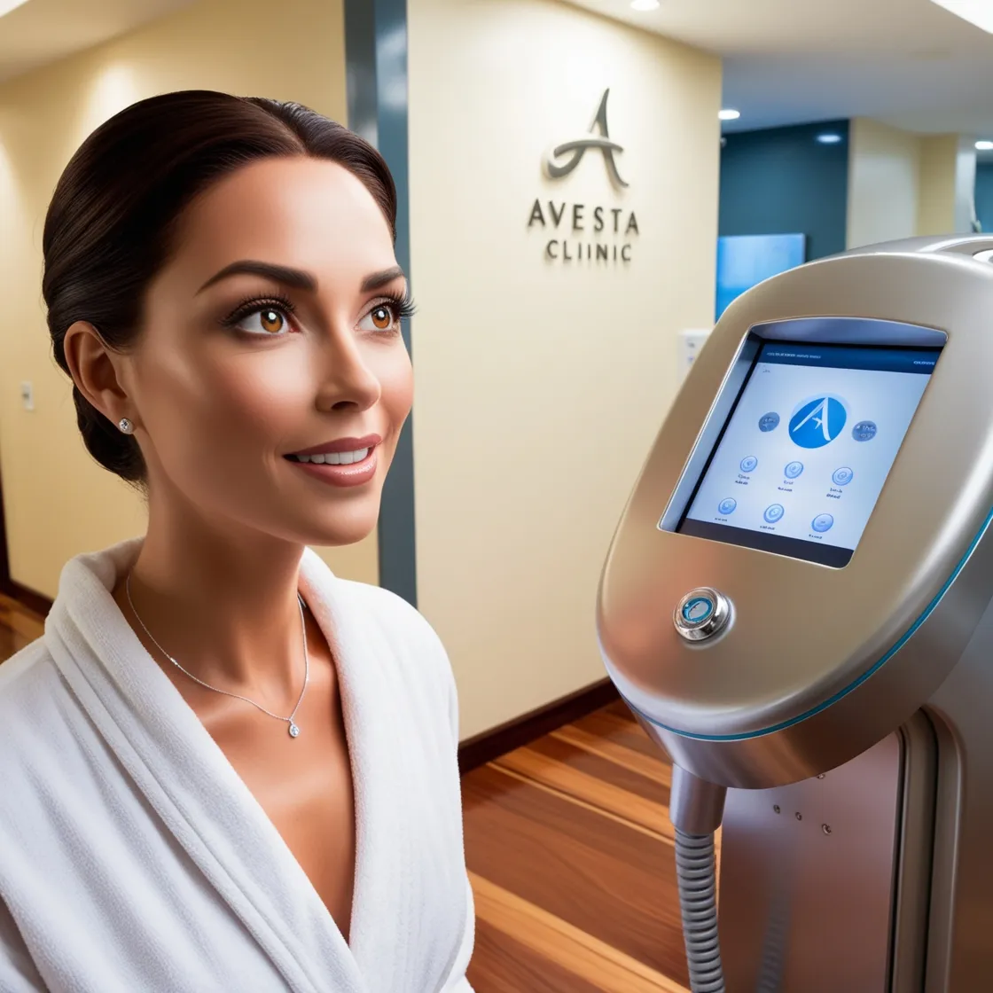 A beautiful lady looking at laser hair removal at Avesta clinic